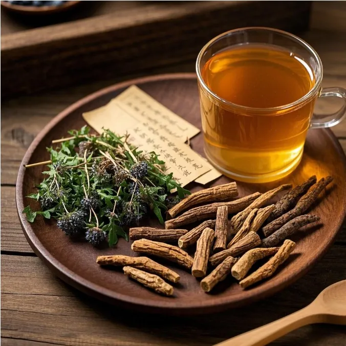 Dried dandelion root, gentian root, and honey