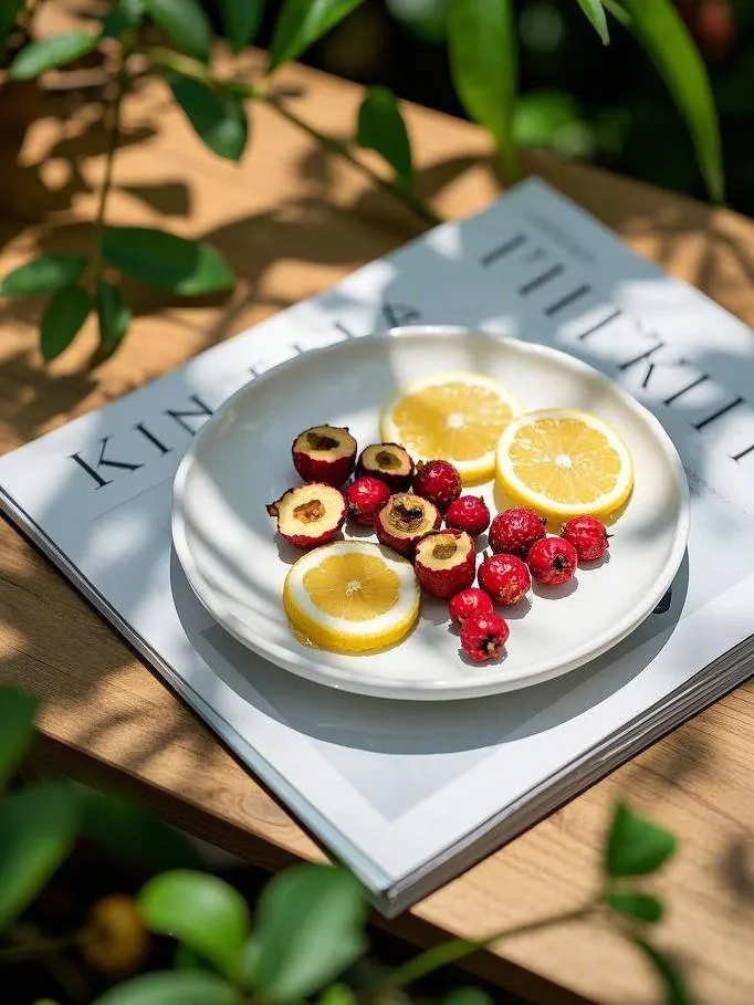 Fresh hawthorn berries and dried herbs