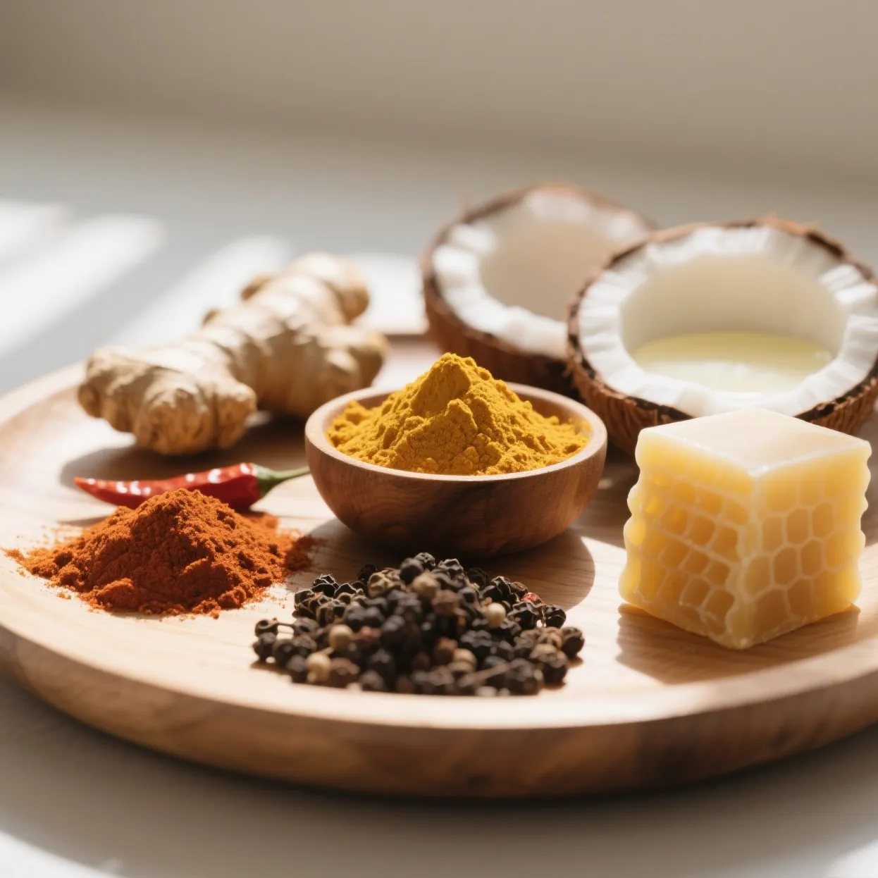 Ingredients for Warming Turmeric and Cayenne Balm