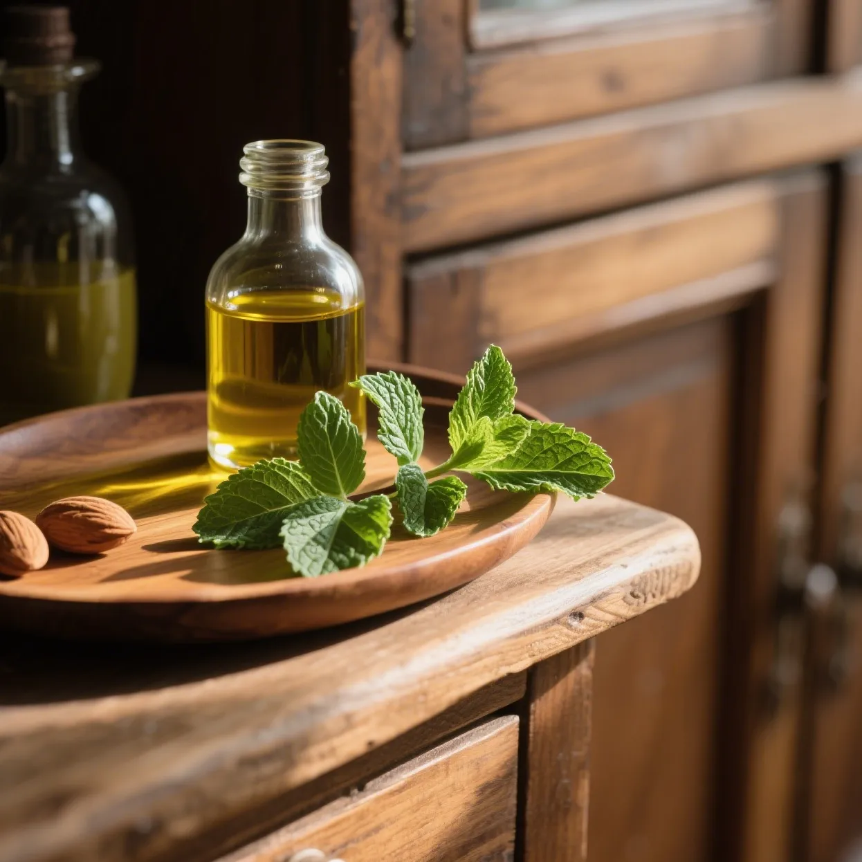 Fresh peppermint leaves and carrier oils