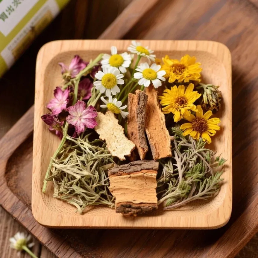 Various dried herbs and flowers used in the digestive tea blend