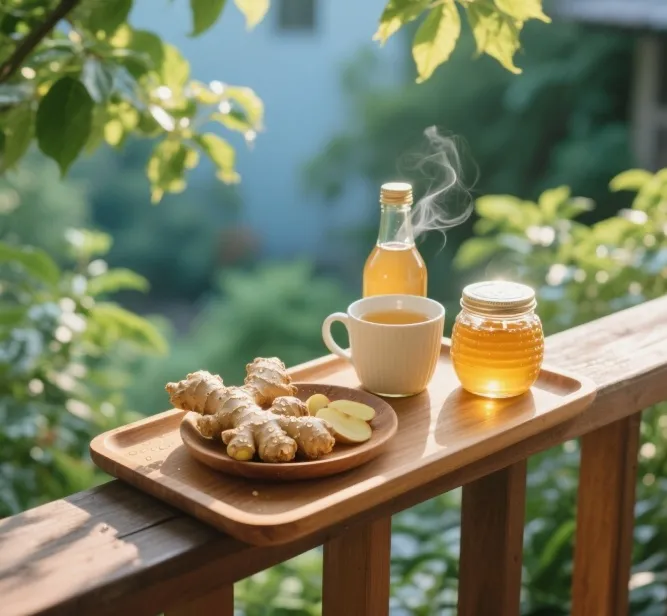 Fresh ginger, apple cider vinegar, and honey