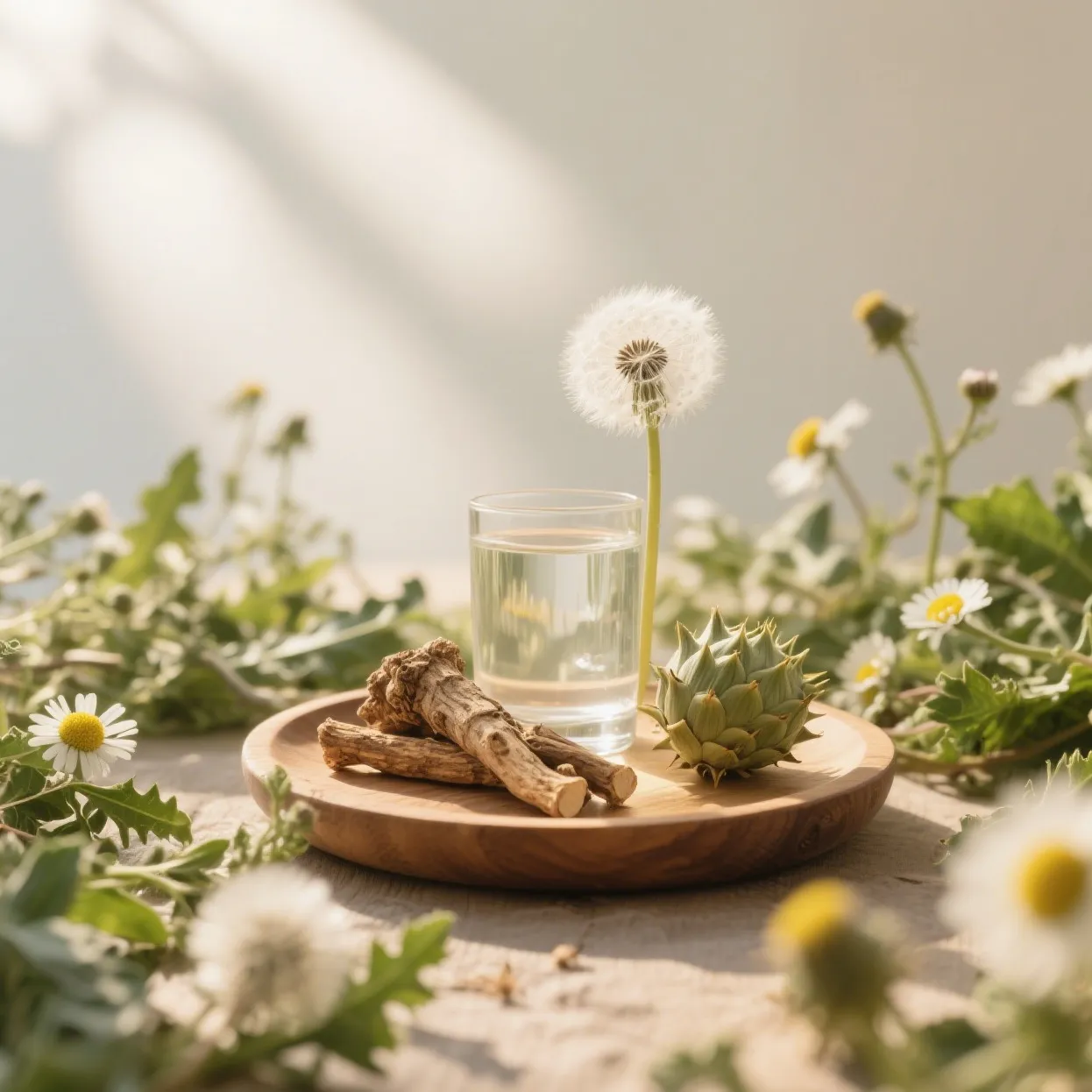 Fresh milk thistle and dandelion roots