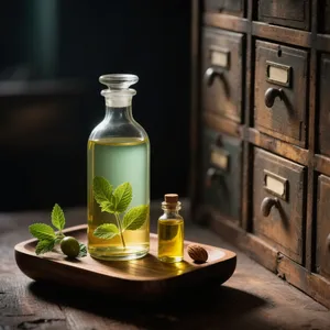 Homemade peppermint oil for IBS relief in a dark glass bottle
