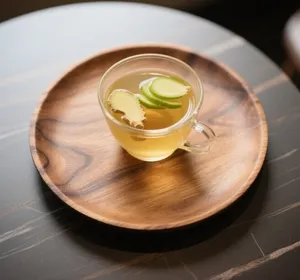 A glass of ginger and apple cider vinegar drink for bloating relief