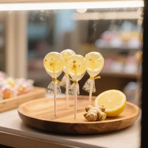 Homemade lemon and ginger lollipops for nausea relief