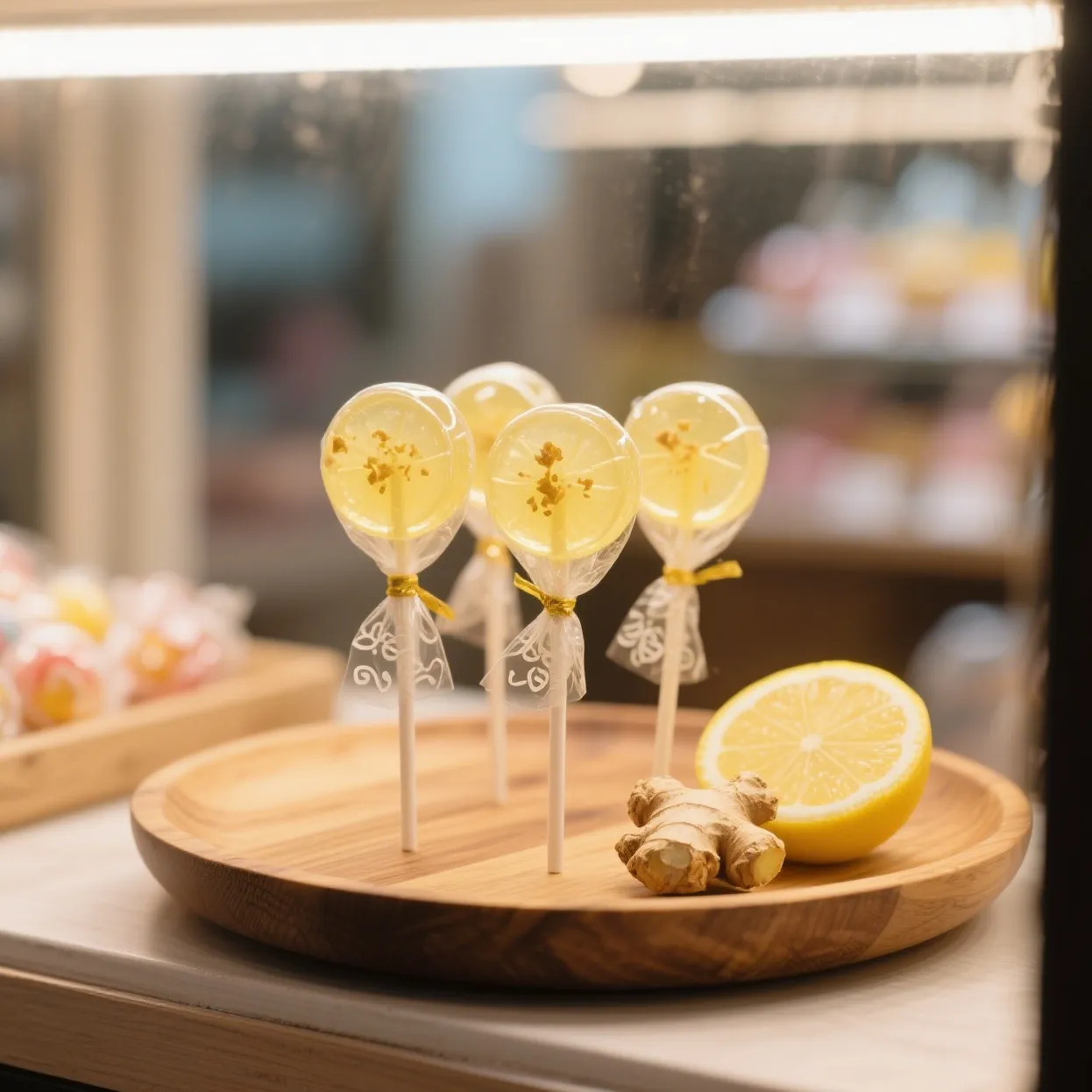 Homemade lemon and ginger lollipops for nausea relief