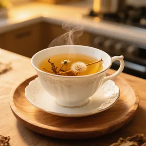 A cup of restorative liver tea with fresh herbs