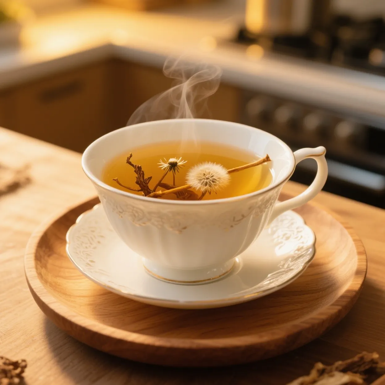 A cup of restorative liver tea with fresh herbs