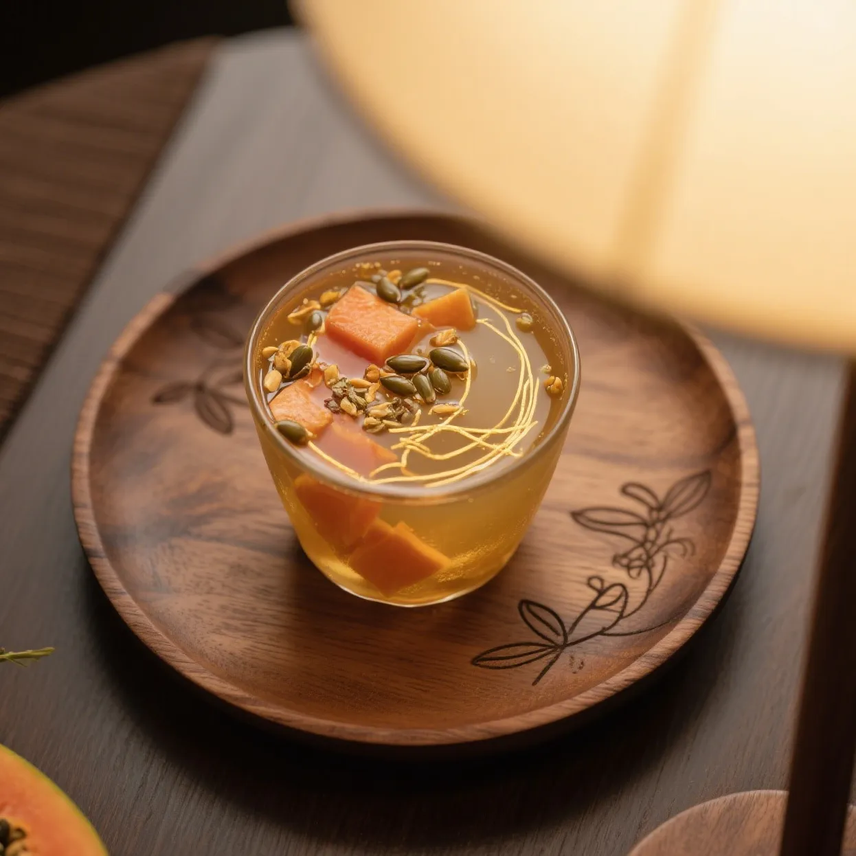 A bowl of papaya seeds mixed with honey