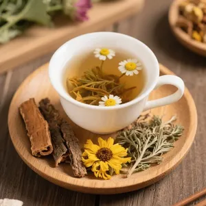 A cup of soothing herbal tea blend for digestive health